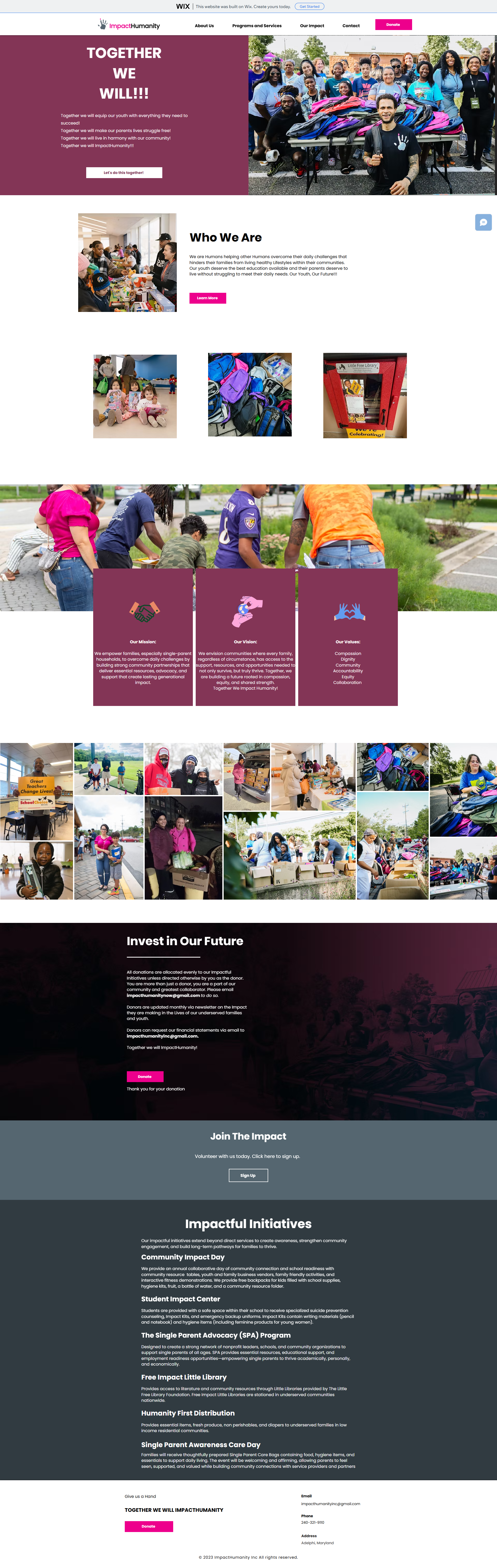 Original Impact Humanity website before the redesign