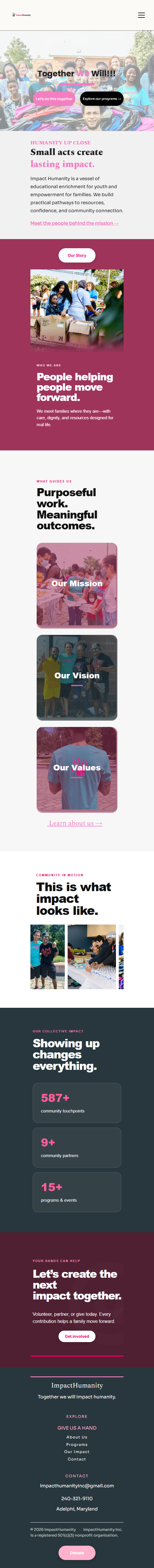Impact Humanity finished website adapted for mobile