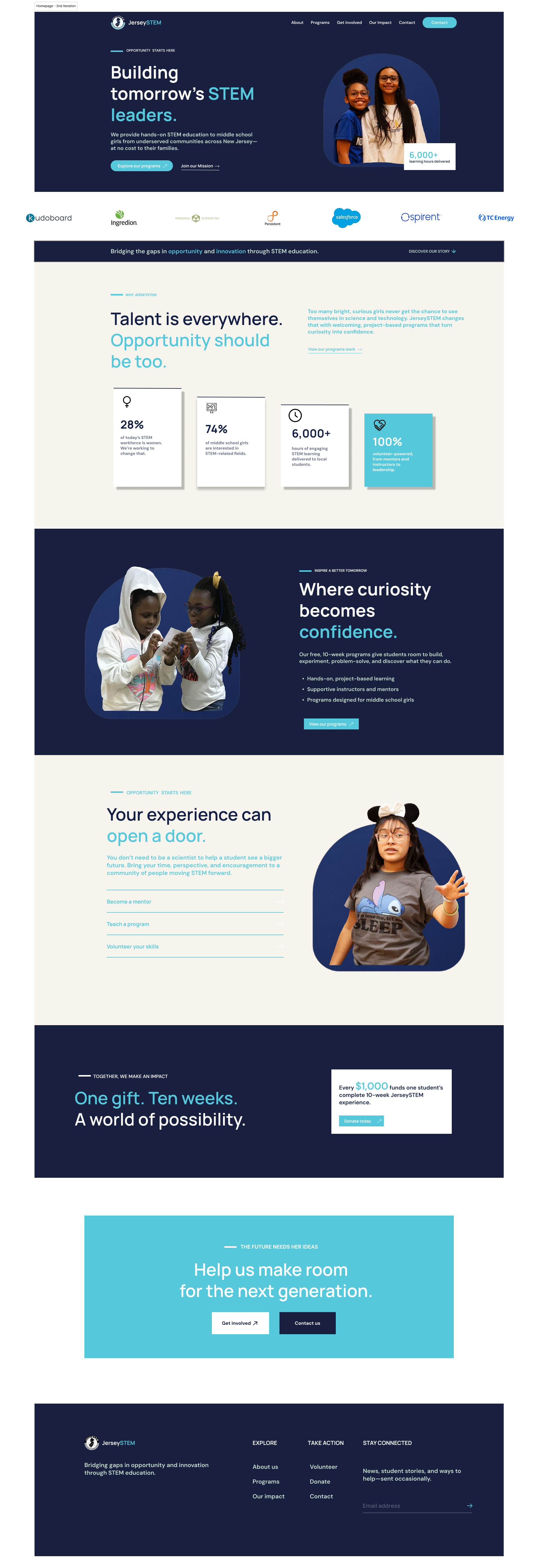 JerseySTEM Figma homepage exploration showing an early redesign concept