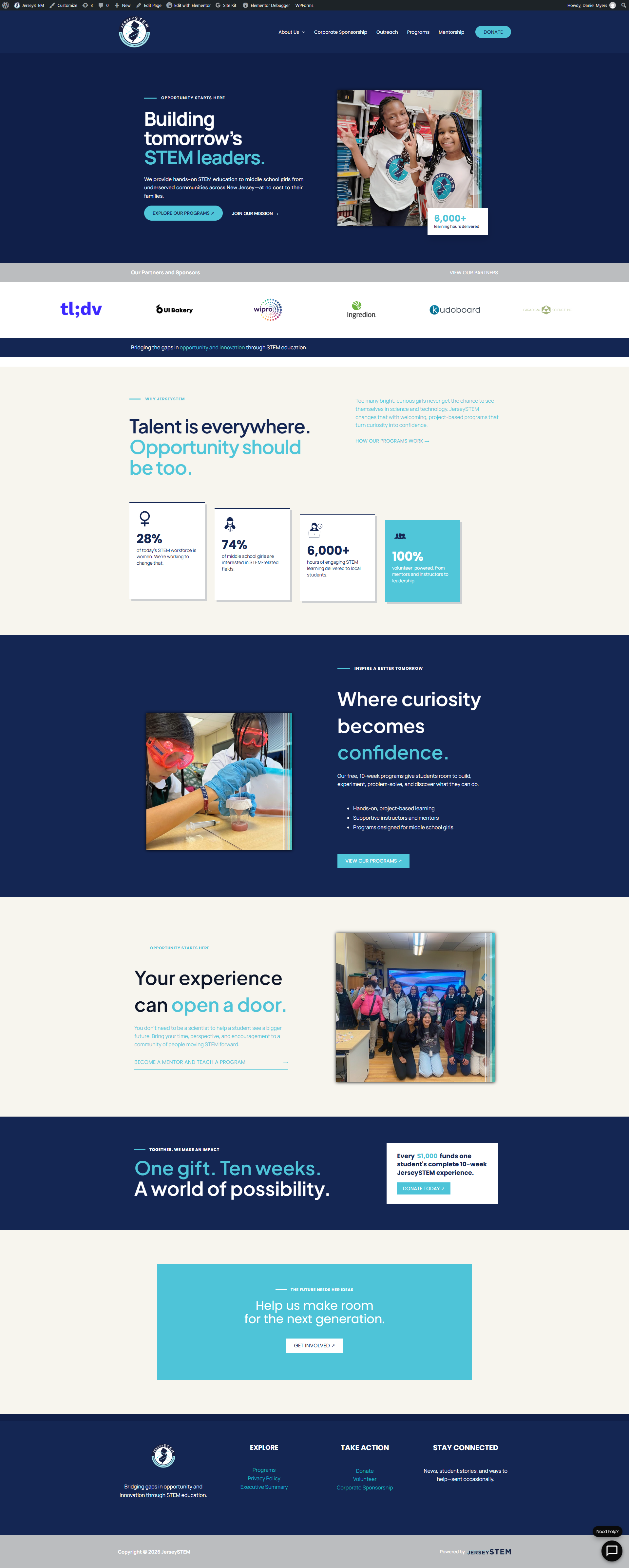 JerseySTEM production website showing the implemented responsive homepage