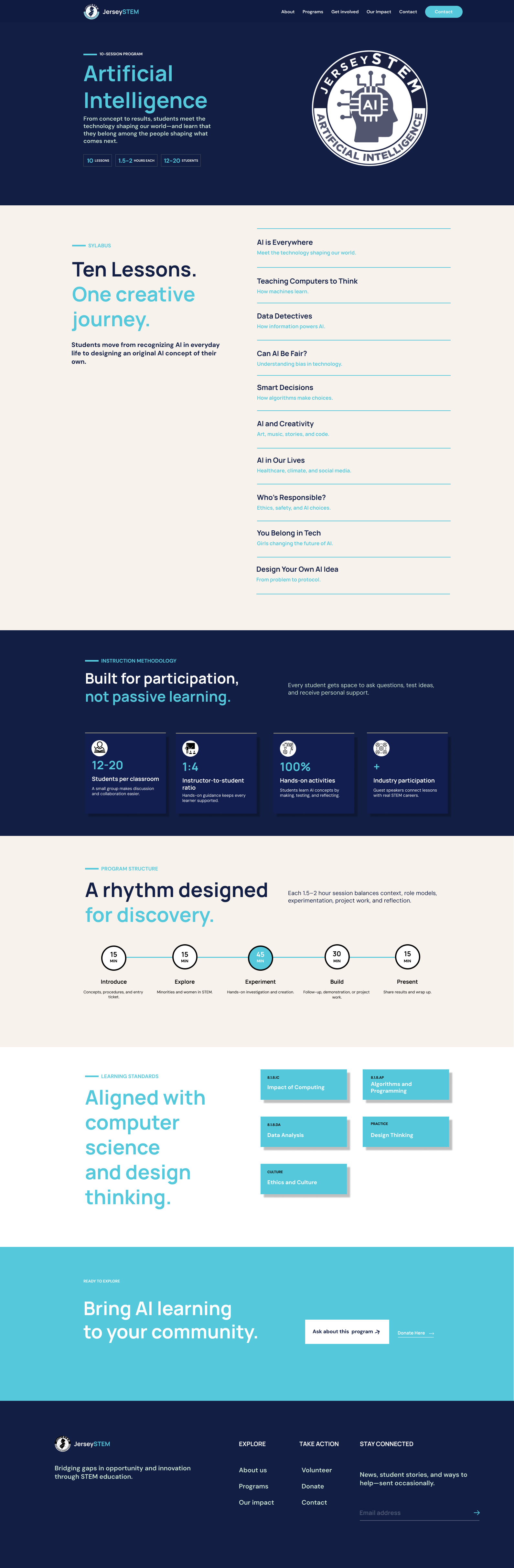 JerseySTEM Artificial Intelligence program page used as the reusable program-detail template