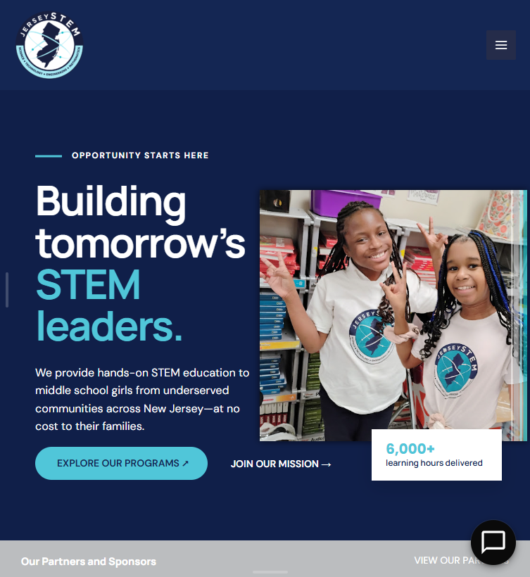 JerseySTEM homepage adapted for a tablet viewport